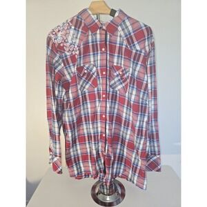 Disney Authentic Women's Long Sleeve Red White‎ Blue Plaid With Design XXL...